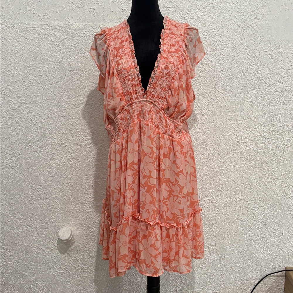 Torrid Floral Coral Mini V-Neck Dress Size 4X | 26 - Picture 4 of 7
